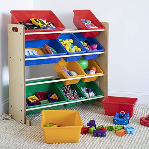 Tot Tutors Kids Toy Storage Organizer with 12 Plastic Bins Natural/Primary