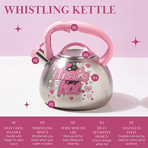 Paris Hilton Whistling Stovetop Tea Kettle,Stainless Steel with Love Color  Chang