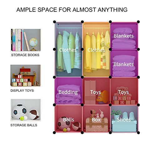 MAGINELS Kids Wardrobe Closet,Kids' Armoires & Dressers Up Storage with  Door,Two Open Hanging Children Costume Area and 8 Cube Stroage. The First