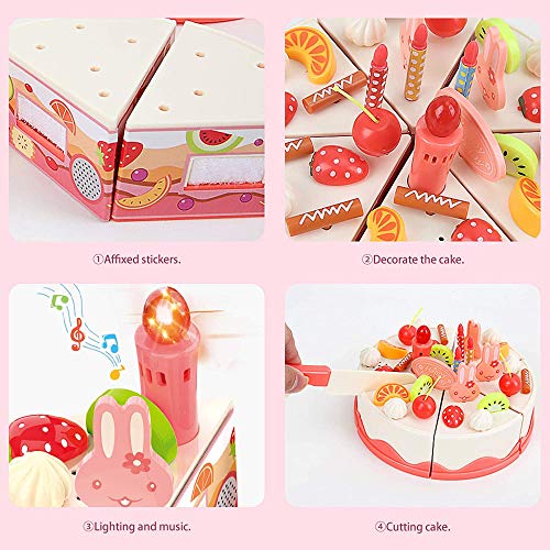 Cutting Birthday Cake Toys,Pretend Play for Kids,Light and Music 82Pcs DIY Pretend Cake Set with Candles,Dessert,Dount,Educational Toys for Kids, Play Food Complete Kids Toy Set