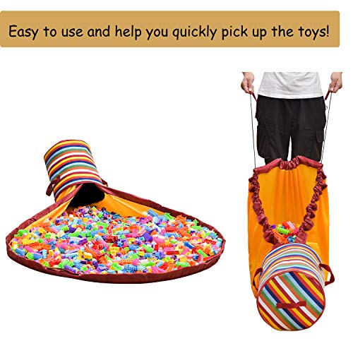 Zipper Play Mat and Toy Storage Bag for Kids, Toys Collapsible Canvas Storage Basket Drawstring Portable Container Toy Storage Organizer (Colorful)