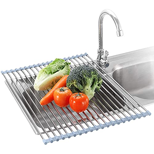 Over The Sink Stainless Steel Roll Up Foldable Dish Drying Rack