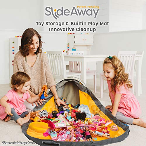 Creative QT SlideAway Toy Storage Basket and Play Mat – Available in Multiple Patterns – 12" Tall by 15" Diameter - Heather Grey Toy Basket