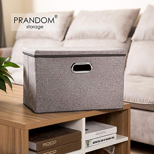 PRANDOM Larger Collapsible Storage Boxes with Lids Fabric Decorative Bins  Cubes Organizer Containers Baskets Handles Divider for Bedroom Closet  Living