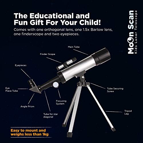 Smurfect Nasa Lunar Telescope for Kids Capable of 90x Magnification, Includes 2 Eyepieces - Portable & Easy To Use Lightweight Portable Telescope