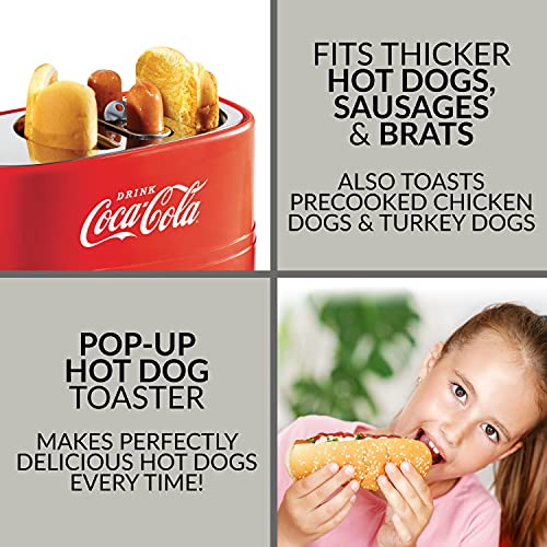 2 Slot Hot Dog and Bun Toaster, Mini Tongs Retro Hot Dog Toaster, Metallic  Red