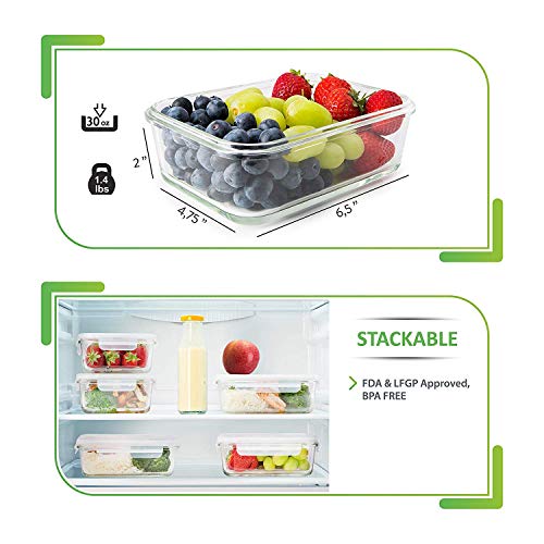 [5-Pack] Glass Meal Prep Containers - Food Prep Containers with Lids Meal