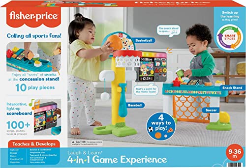 Fisher-Price Laugh & Learn Toddler Learning Toy, 4-In-1 Game Experience Sports Activity Center With Smart Stages For Ages 9+ Months, Multicolor