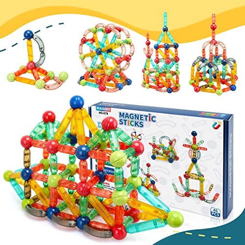 Kids Magnetic Blocks Toys, STEM Learning Educational Construction Toddler Toys for Age 3 4 5 6 Boys and Girls, Magnet Building Tiles Balls and Rods Set Ages 4-8, Preschool Montessori Sensory Gifts