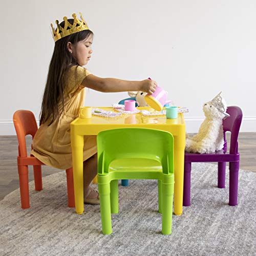 Humble Crew, Blue Table & Red/Green/Yellow/Purple Kids Lightweight Plastic  Table and 4 Chairs Set, Square