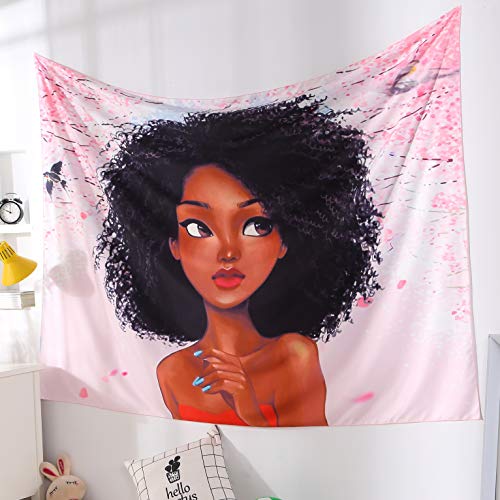 UniTendo African American Black Girl Colourful Print Wall Hanging Tapestries Indian Polyester Picnic Bedsheet Afro Wall Art Decor Hippie Tapestry, 80''X 60'' Lovely Girl.