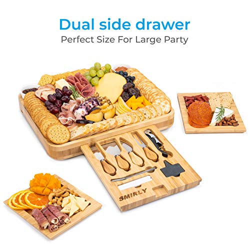 Smirly Bamboo Cheese Board and Knife Set: Large Charcuterie Boards Set & Cheese Platter