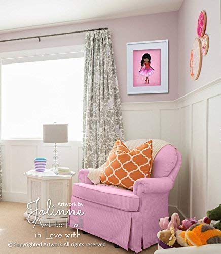 Poster of Ballerina for Girl Room African American Dark Skin Black Hair Pink Wall Art Dancing Nursery Decor Unframed 8x10 Print