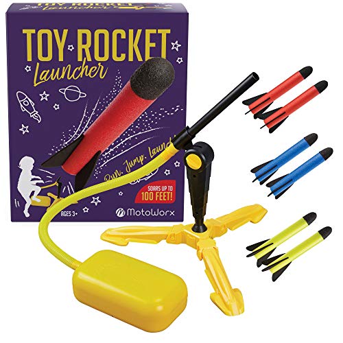 Toy Rocket Launcher for kids – Shoots Up to 100 Feet – 8 Colorful Foam Rockets and Sturdy Launcher Stand With Foot Launch Pad - Fun Outdoor Toy for Kids - Gift Toys for Boys and Girls Age 3+ Years Old