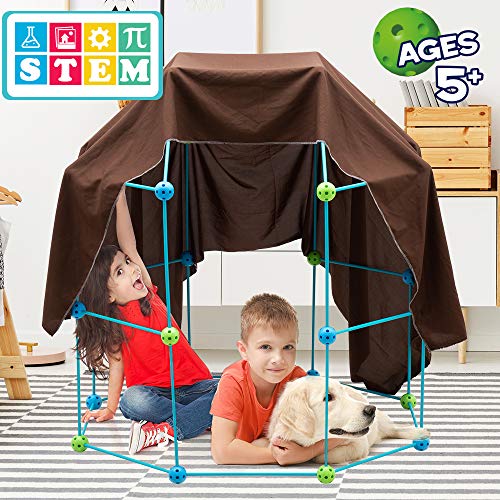 Kids Fort Building Kit 146 Pcs-Creative Play Tent for 4,5,6,7,8,9,10,11,12  Years Old Boy & Girls STEM Building Toys DIY Castles Tunnels Cave Rocket