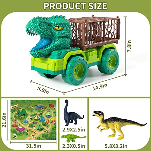 25 in 1 New Tyrannosaurus Rex Dinosaur Carrier Truck Set, Toddler Dinosaur Transport Car Toys for Kids 3-5 with Play Mat, 18 Dino Figures, Eggs, Capture Dinosaurs Playset for 3 4 5 6 7+ Year Old Boys
