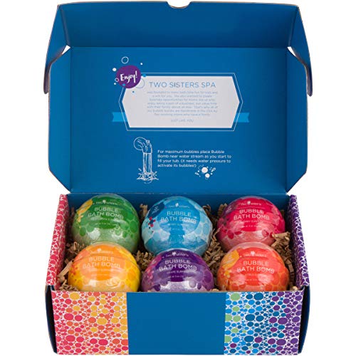 Kids Bubble Bath Bombs with Surprise Toys Inside for Boys and Girls by Two Sisters. 6 Large 99% Natural Fizzies in Gift Box. Releases Color, Scent, and Bubbles