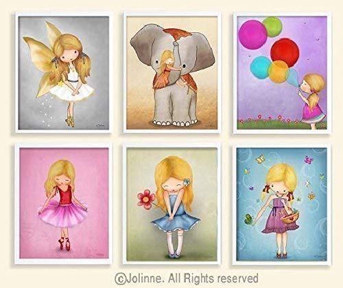Art for Girls Room Wall Decor Illustrations Customized Hair and Skin Color Kids Bedroom Posters Children's Artwork Nursery Decoration 8x10 / 11x14 Set of 6 Prints