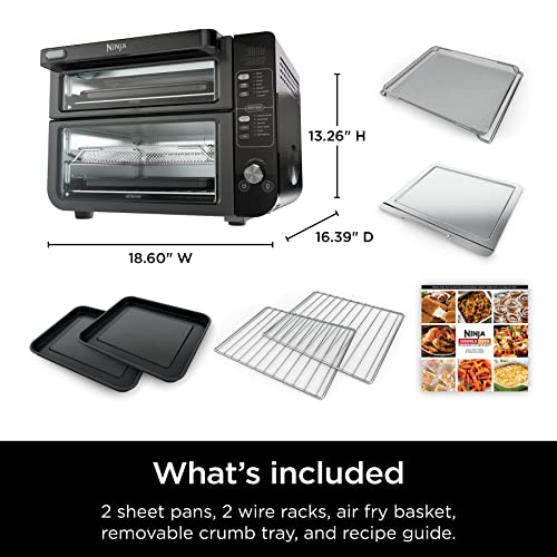 Ninja DCT402BK 13-in-1 Double Oven with FlexDoor, FlavorSeal & Smart Finish, Rapid Top Oven, Convection and Air Fry Bottom Oven, Bake, Roast, Toast, Air Fry, Pizza and More, Black