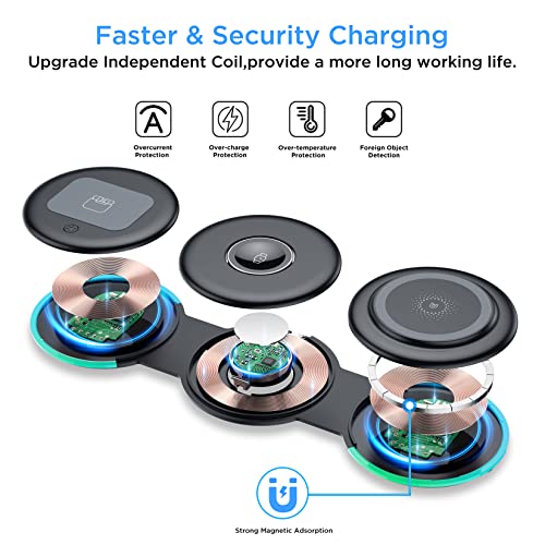 Wireless Charging Station, 3 in 1 Foldable Fast Wireless Charger Pad [Compatible with Magsafe Charger] for iPhone 14/Pro/Max/Plus/13/12 Series, AirPods 3/2/Pro, Apple Watch/iWatch - Black