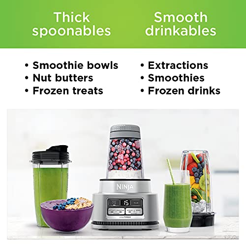  Ninja SS101 Foodi Smoothie Maker & Nutrient Extractor* 1200 WP,  6 Functions Smoothies, Extractions*, Spreads, smartTORQUE, 14-oz. , (2)  To-Go Cups & Lids, Silver: Home & Kitchen