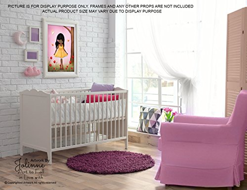 African American Girl Wall Art Room Decor Pink Kids Bedroom Decoration Dark Hair and Skin Color Unframed 8"x10" Poster