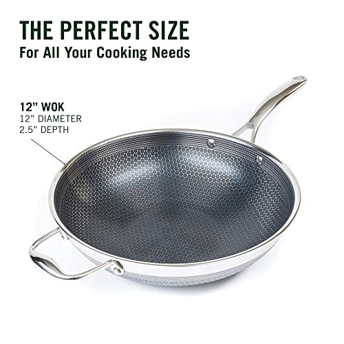 HexClad 12 Inch Hybrid Stainless Steel Wok with Stay Cool Handle