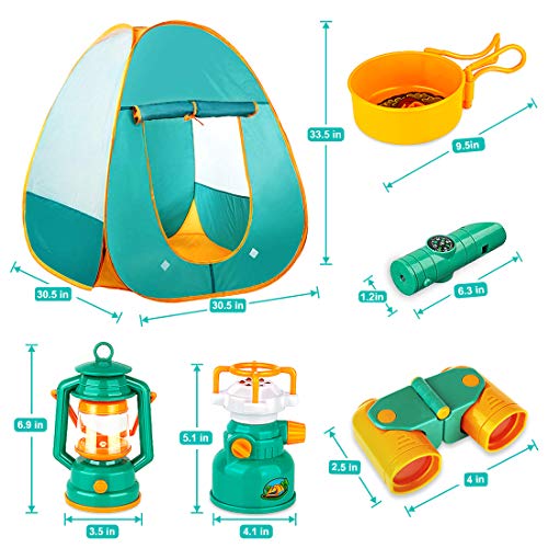 KAQINU 27 PCS Kids Camping Set, Pop Up Play Tent with Kids Camping Gear Toys, Indoor and Outdoor Camping Tools Pretend Play Set for Toddler Boys & Girls