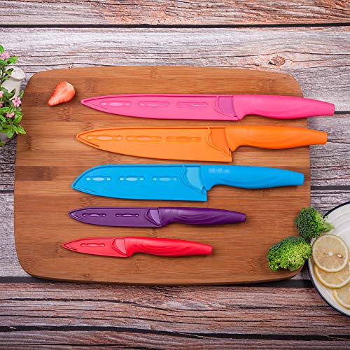 MICHELANGELO Kitchen Knife Set 10 Piece, Rainbow Knife Set for Kitchen 5  Knives and 5 Knife Covers, High Carbon Stainless Steel Kitchen Knives Set