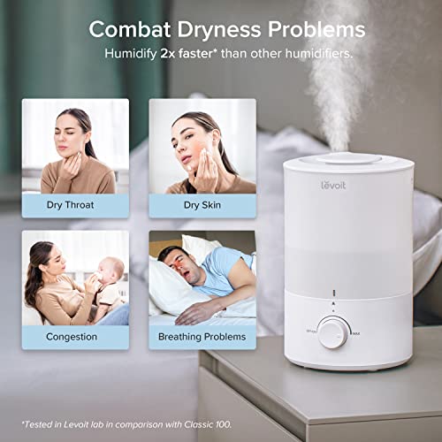 LEVOIT Humidifiers for Bedroom Large Room, 3L Cool Mist Top Fill Oil Diffuser for Baby Nursery and Plants, 360° Nozzle, Quiet Rapid Ultrasonic Humidification for Home Whole House, White