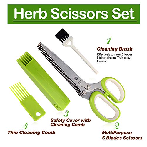 Herb Scissors Set with 5 Blades and Cover - Multipurpose Kitchen Chopping  Shear