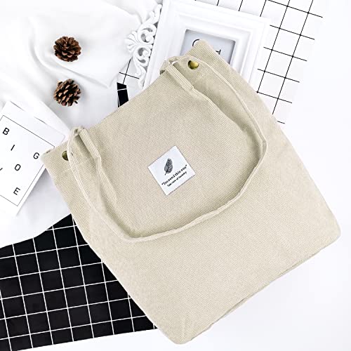 Ayieyill Corduroy Tote Bag for Women Girl Canvas Shoulder Cord Purse with Inner Pocket