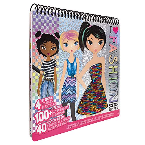 Fashion Angels I Love Fashion Sketch Portfolio - Fashion Design Sketch Book  for Beginners, Sketch Pad with Stencils and Stickers For Kids 6 and Up