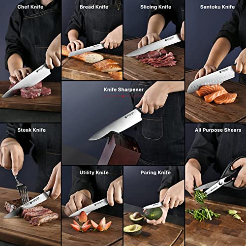15PCS Kitchen Chef Knife Set Stainless Steel High Carbon Sharp with Wooden  Block