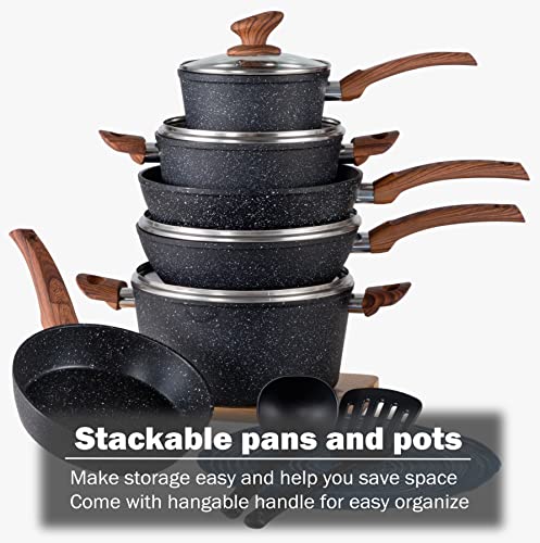 Kitchen Cookware Sets, 11 Pcs Nonstick Pot and Pan Set, Granite Cookware,  Non Stick Frying Pans Set ( Granite, induction cookware) 