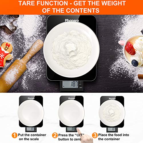 Phansra Food Scale, 22lb Rechargeable Digital Kitchen Scale with IPX5 Waterproof and Pull Out Display, 1g/0.1oz Precision Weight Grams Ounces and Milliliter for Baking and Cooking, Black
