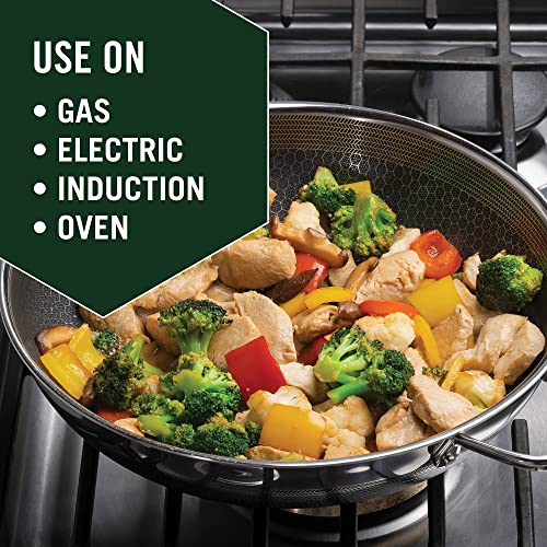 Cyrder 316L Stainless Steel Frying Pan-12.5inch Hex Nonstick Wok with Lid,  Two Handle to Hold, PFOA Free, Dishwasher Oven Safe, Cookware with Stir