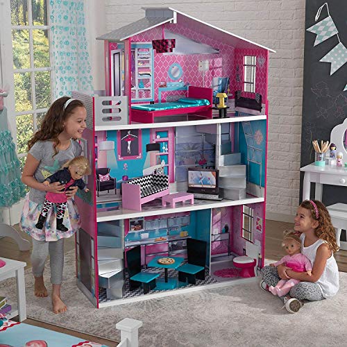 KidKraft Wooden Breanna Dollhouse for 18" Dolls with 12Piece Accessories, 5-Foot Tall Toy, Multicolor, Model:65882