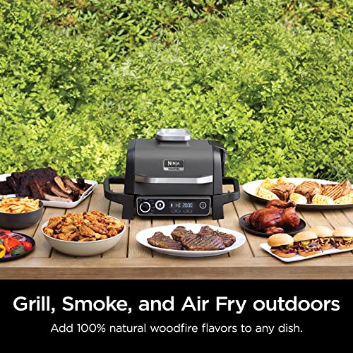 Ninja OG701 Woodfire Outdoor Grill & Smoker, 7-in-1 Master Grill,  BBQ Smoker, & Air Fryer plus Bake, Roast, Dehydrate, & Broil, uses Ninja  Woodfire Pellets, Weather-Resistant, Portable, Electric, Grey : Patio