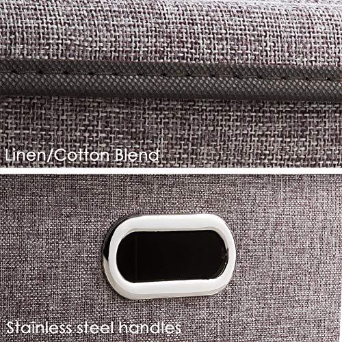 Prandom Large Foldable Storage Bin with Lid [1-Pack] Linen Fabric Decorative Storage Box Organizer Containers Basket Cube with Handles Divider for Bedroom Closet Office Living Room (17.7x11.8x11.8)
