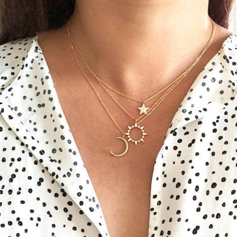 3 Piece Celestial Pave Necklace With Austrian Crystals 18K Gold Plated Necklace