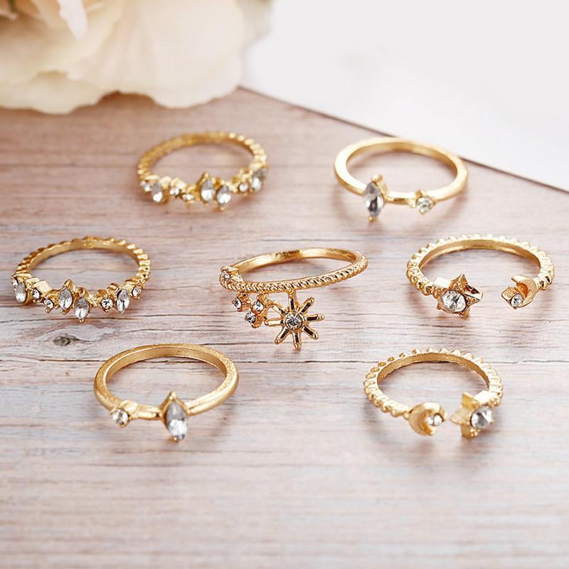 5 Piece Stars Ring Set With Austrian Crystals 18K Gold Plated Ring